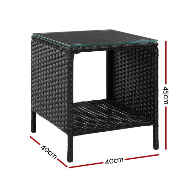 Side Table Coffee Patio Outdoor Furniture Rattan Desk Garden Black Image 2