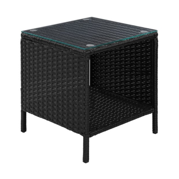 Side Table Coffee Patio Outdoor Furniture Rattan Desk Garden Black Image 3