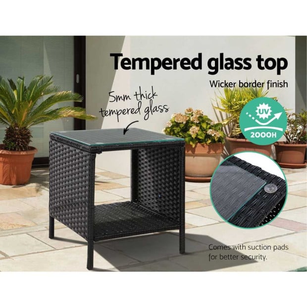Side Table Coffee Patio Outdoor Furniture Rattan Desk Garden Black Image 5
