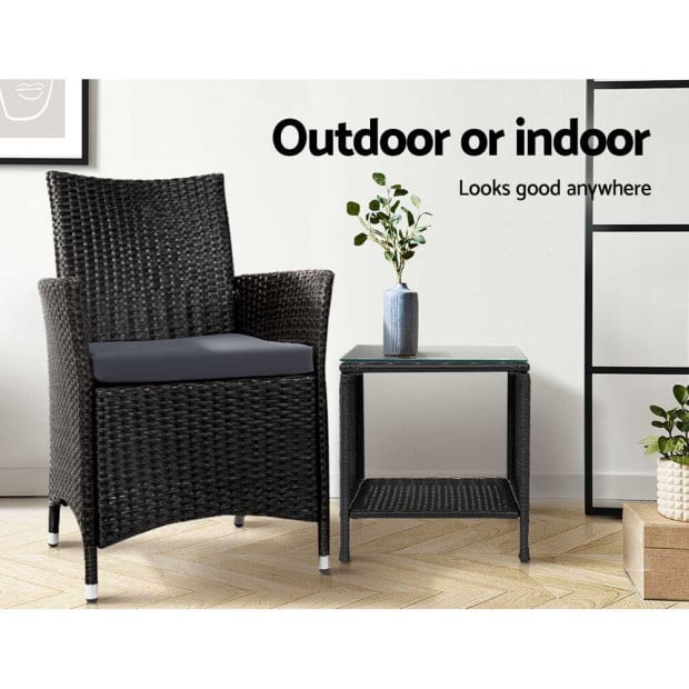 Side Table Coffee Patio Outdoor Furniture Rattan Desk Garden Black Image 7