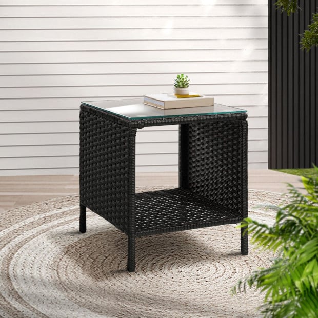 Side Table Coffee Patio Outdoor Furniture Rattan Desk Garden Black Image 8
