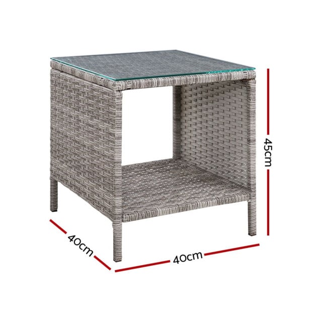 Side Table Coffee Patio Outdoor Furniture Rattan Desk Garden Grey Image 2