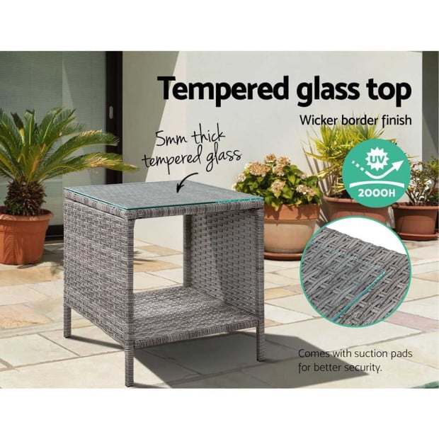 Side Table Coffee Patio Outdoor Furniture Rattan Desk Garden Grey Image 5