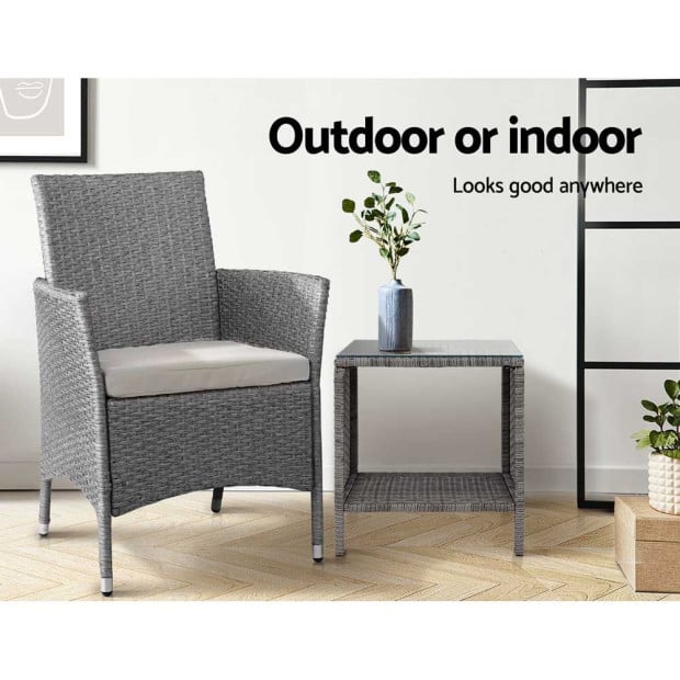 Side Table Coffee Patio Outdoor Furniture Rattan Desk Garden Grey Image 7
