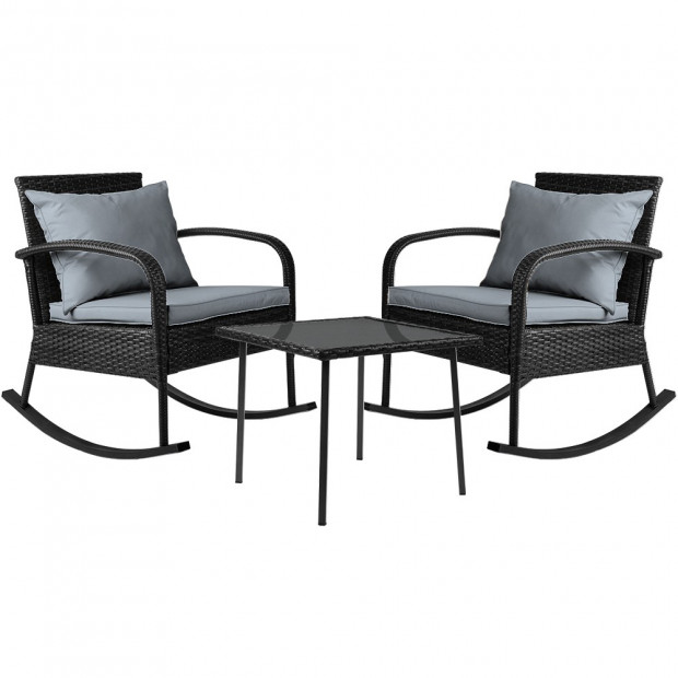 Gardeon 3 Piece Outdoor Rocking Set Black