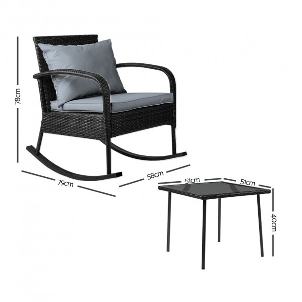Gardeon 3 Piece Outdoor Rocking Set Black