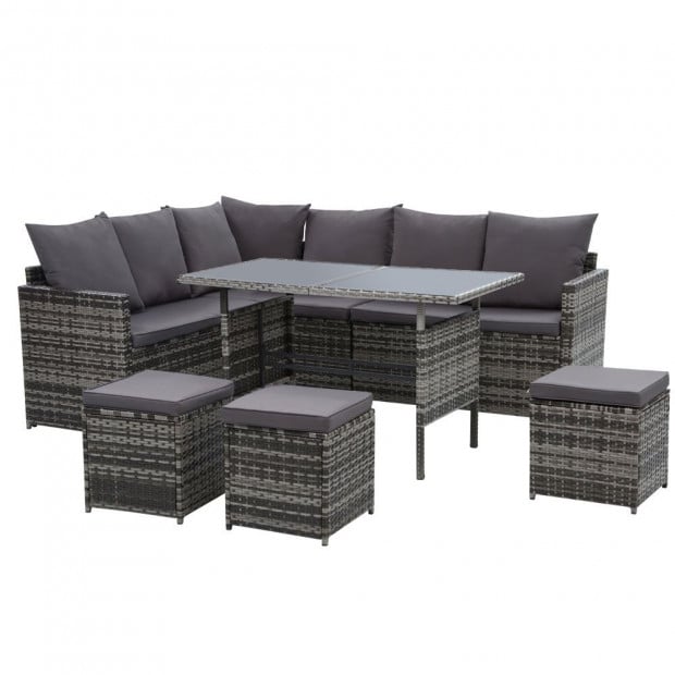Outdoor Furniture Dining Sofa Set Lounge Wicker 9 Seater Mixed Grey