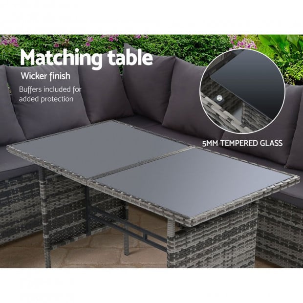 Outdoor Furniture Dining Sofa Set Lounge Wicker 9 Seater Mixed Grey Image 5