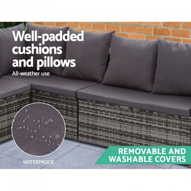Outdoor Furniture Dining Sofa Set Lounge Wicker 9 Seater Mixed Grey Image 6