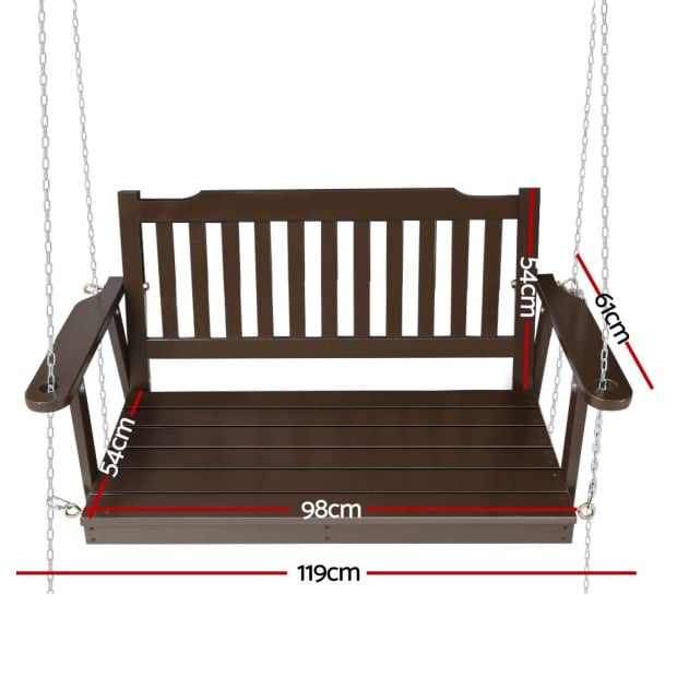 Porch Swing Chair Chain Garden Bench Outdoor Furniture Wooden Brown Image 3