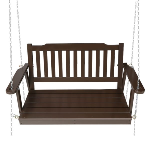 Porch Swing Chair Chain Garden Bench Outdoor Furniture Wooden Brown Image 4