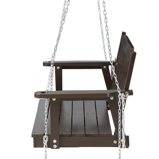 Porch Swing Chair Chain Garden Bench Outdoor Furniture Wooden Brown Image 5
