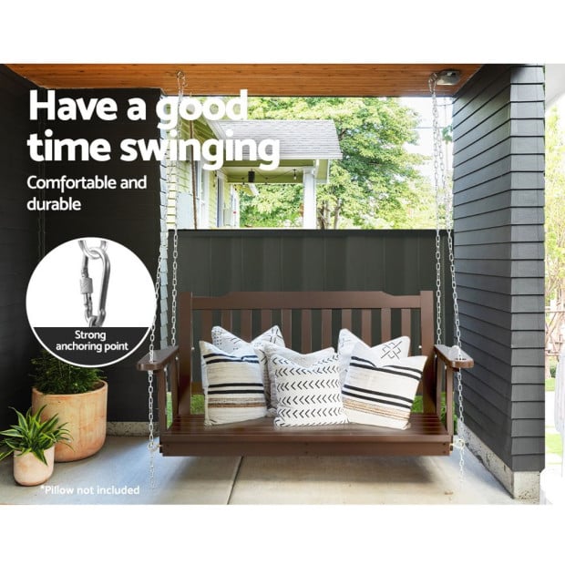 Porch Swing Chair Chain Garden Bench Outdoor Furniture Wooden Brown Image 6
