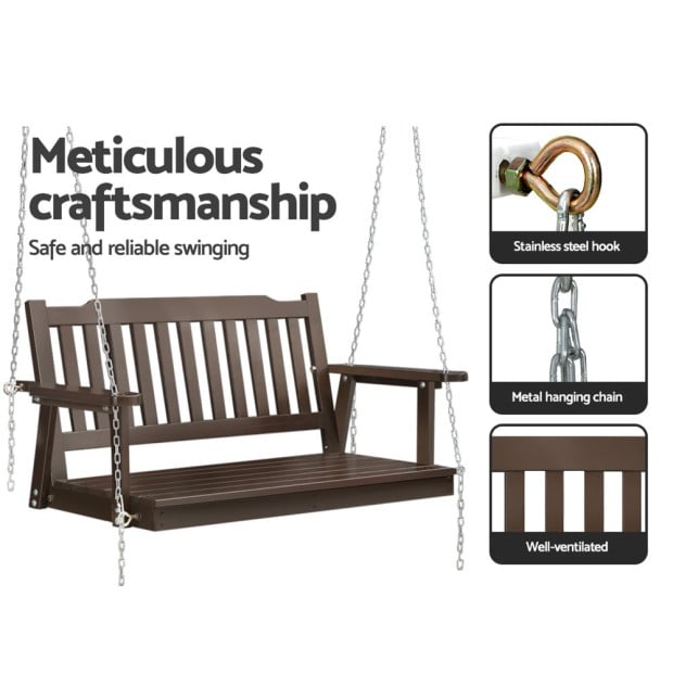 Porch Swing Chair Chain Garden Bench Outdoor Furniture Wooden Brown Image 7