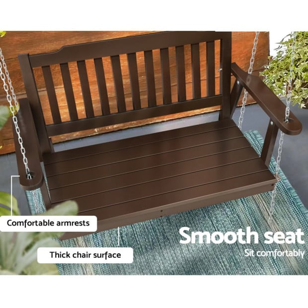 Porch Swing Chair Chain Garden Bench Outdoor Furniture Wooden Brown Image 8