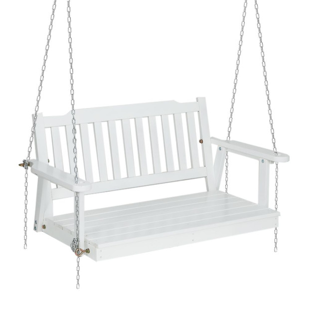 Porch Swing Chair Chain Garden Bench Outdoor Furniture Wooden White
