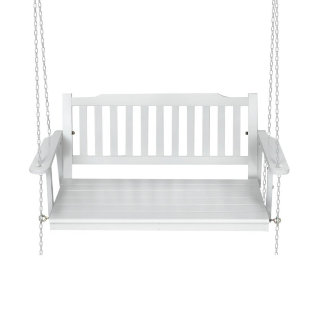 Porch Swing Chair Chain Garden Bench Outdoor Furniture Wooden White Image 3