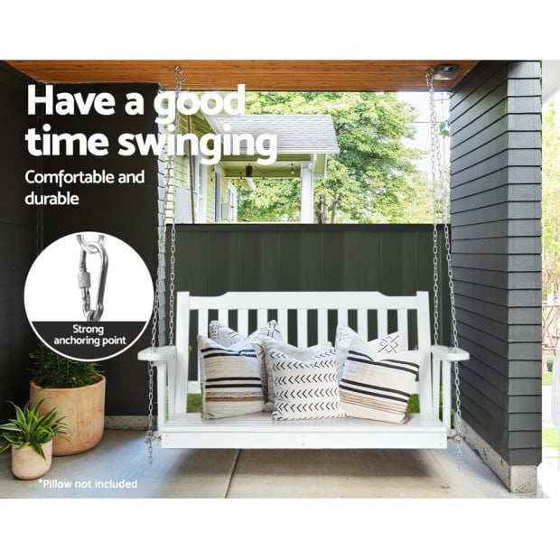 Porch Swing Chair Chain Garden Bench Outdoor Furniture Wooden White Image 5