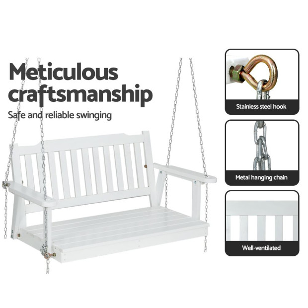 Porch Swing Chair Chain Garden Bench Outdoor Furniture Wooden White Image 6