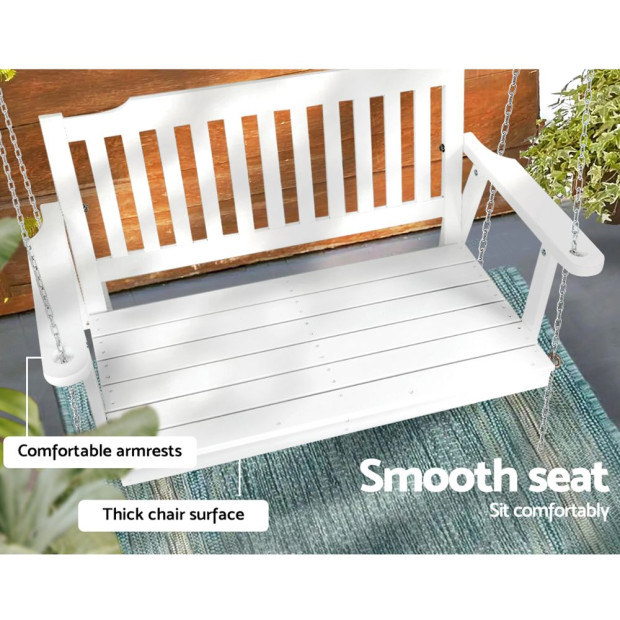 Porch Swing Chair Chain Garden Bench Outdoor Furniture Wooden White Image 7