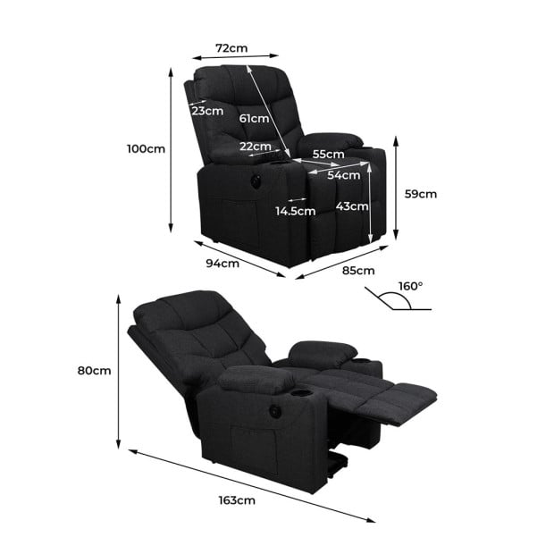 Recliner Chair Electric Lift Armchair Lounge Fabric Sofa USB Charge Black Image 3