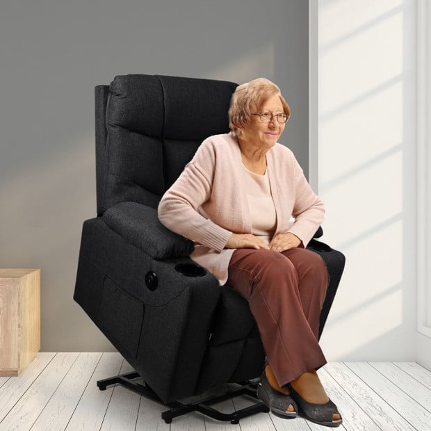 Recliner Chair Electric Lift Armchair Lounge Fabric Sofa USB Charge Black Image 8
