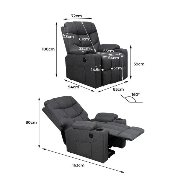 Recliner Chair Electric Lift Armchair Lounge Fabric Sofa USB Charge Grey Image 4