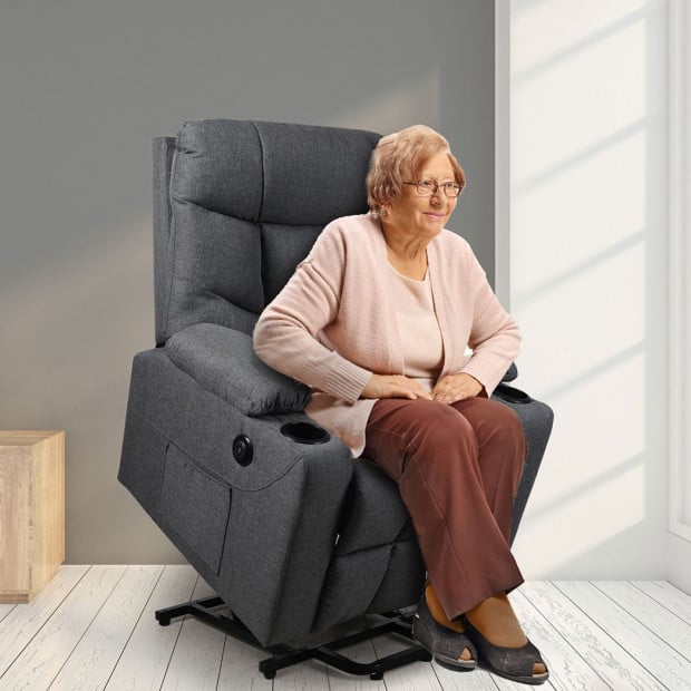 Recliner Chair Electric Lift Armchair Lounge Fabric Sofa USB Charge Grey Image 2