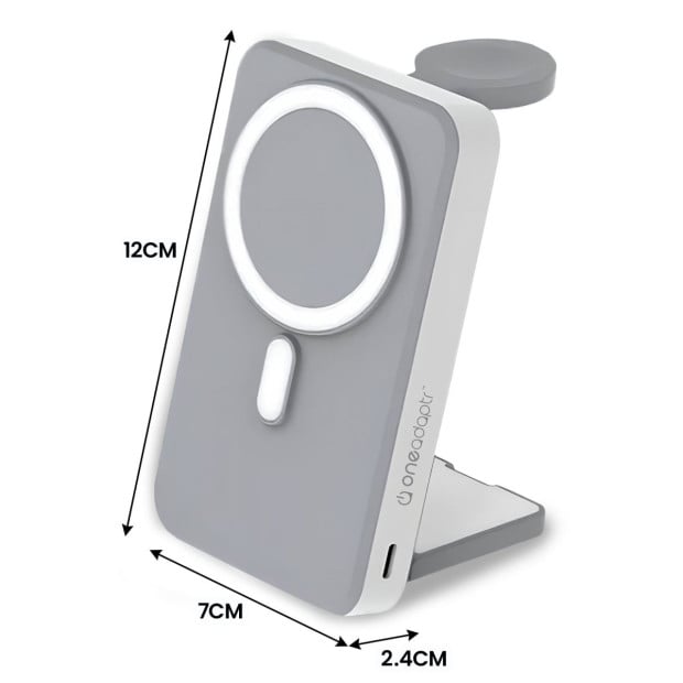 OneAdaptr OneGo Grey 5 in 1 MagSafe Charging Stand Power Bank Image 3