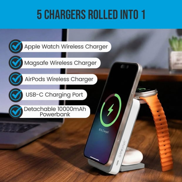 OneAdaptr OneGo Grey 5 in 1 MagSafe Charging Stand Power Bank Image 7
