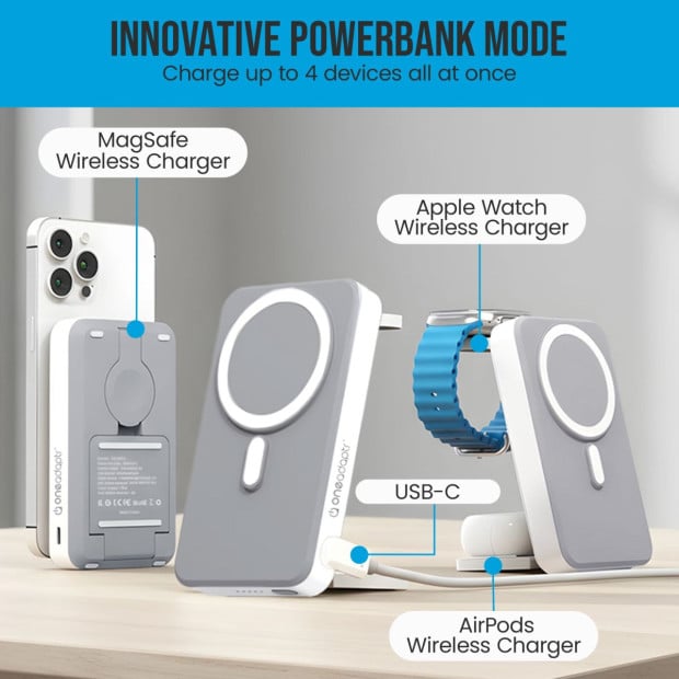 OneAdaptr OneGo Grey 5 in 1 MagSafe Charging Stand Power Bank Image 9
