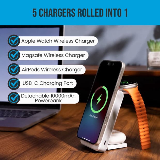 OneAdaptr OneGo White 5 in 1 MagSafe Charging Stand Power Bank Image 7