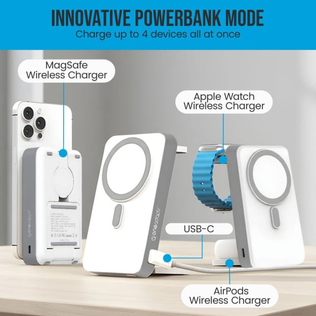 OneAdaptr OneGo White 5 in 1 MagSafe Charging Stand Power Bank Image 9