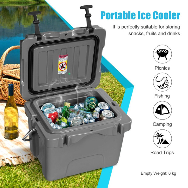 Portable Camping Ice Chest With Cup Holders Gray