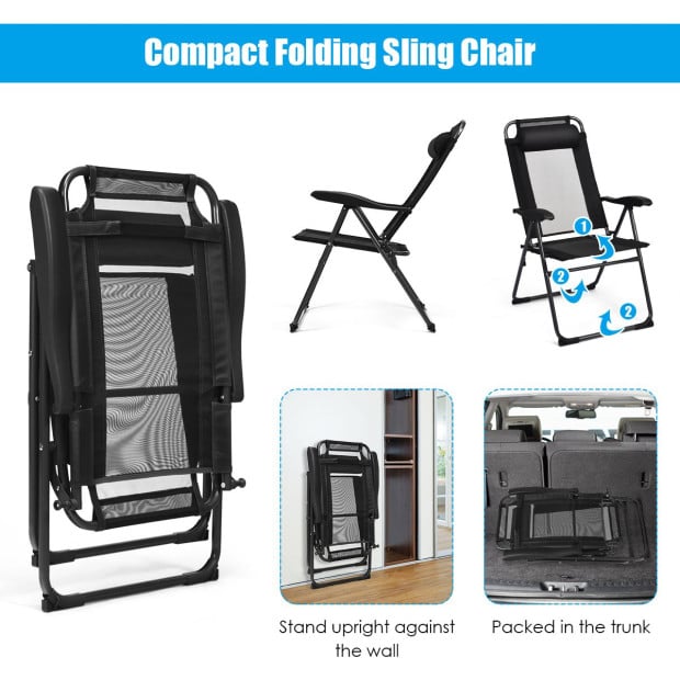 4-piece Patio Folding Recliner Chairs Black Image 7