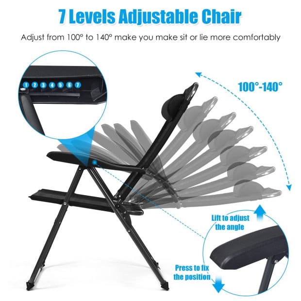 4-piece Patio Folding Recliner Chairs Black Image 8