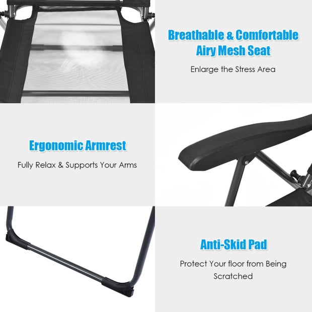 4-piece Patio Folding Recliner Chairs Black Image 9