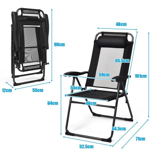4-piece Patio Folding Recliner Chairs Black Image 4