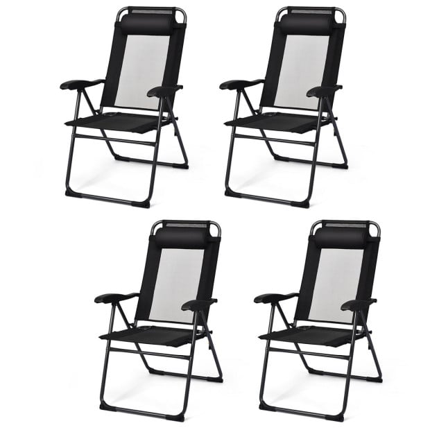 4-piece Patio Folding Recliner Chairs Black