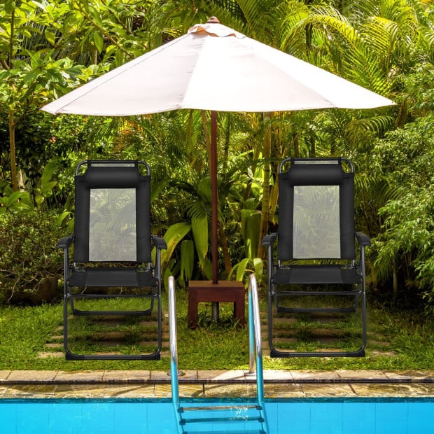 4-piece Patio Folding Recliner Chairs Black Image 6