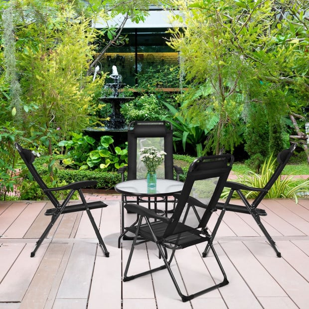 4-piece Patio Folding Recliner Chairs Black Image 2