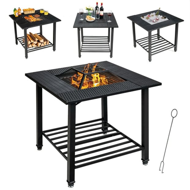 Outdoor Fire Pit Dining Table With Mesh Cover For Poolside Image 3