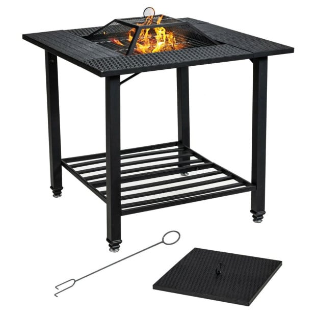 Outdoor Fire Pit Dining Table With Mesh Cover For Poolside