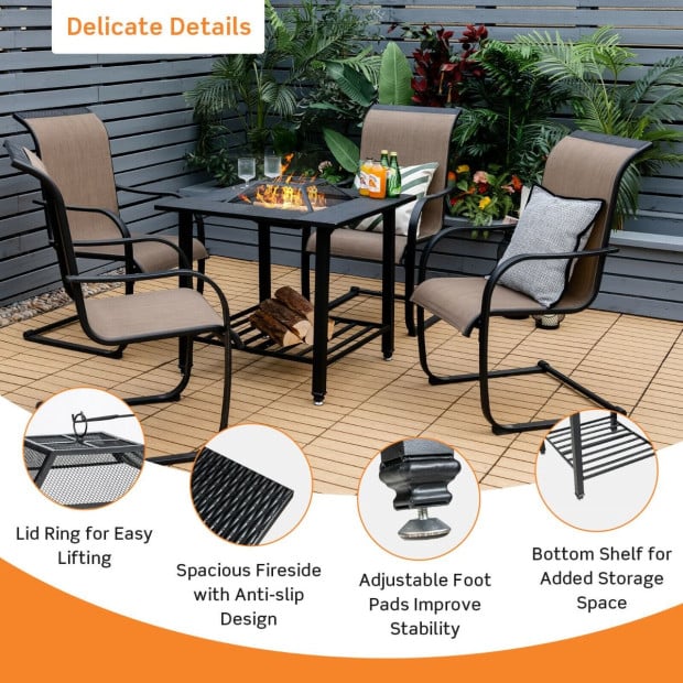 Outdoor Fire Pit Dining Table With Mesh Cover For Poolside Image 4