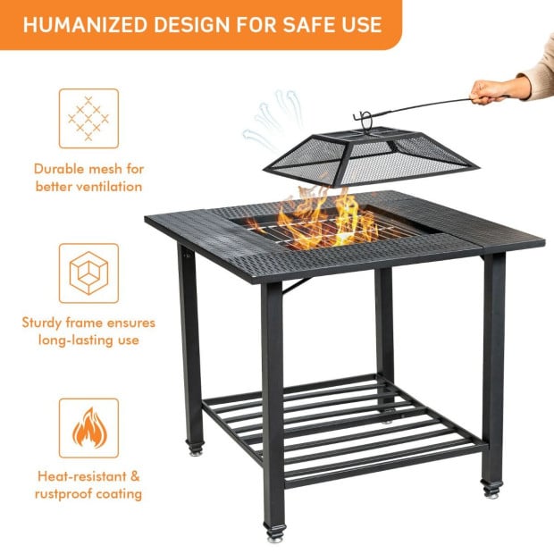 Outdoor Fire Pit Dining Table With Mesh Cover For Poolside Image 6