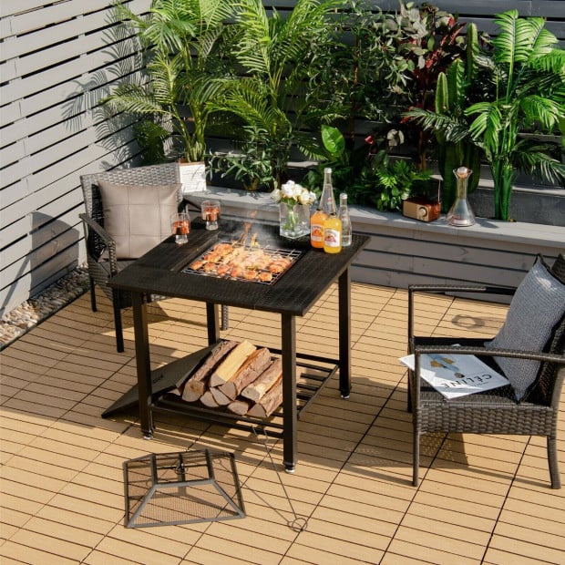 Outdoor Fire Pit Dining Table With Mesh Cover For Poolside Image 7