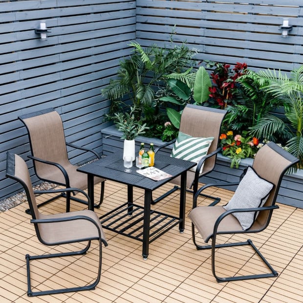 Outdoor Fire Pit Dining Table With Mesh Cover For Poolside Image 2