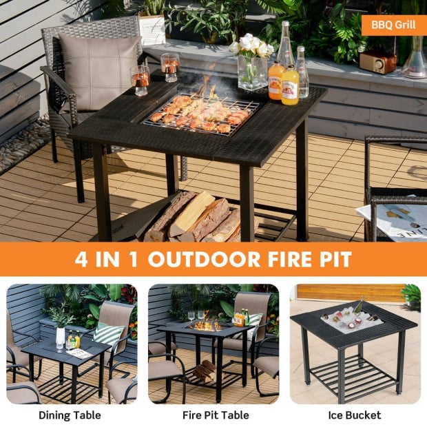 Outdoor Fire Pit Dining Table With Mesh Cover For Poolside Image 10