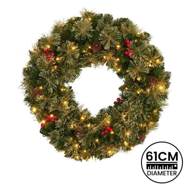Bristle Berry Christmas Wreath 61cm with Multi Functions Lights Image 4