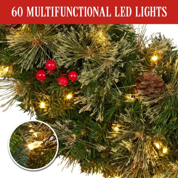 Bristle Berry Christmas Wreath 61cm with Multi Functions Lights Image 7